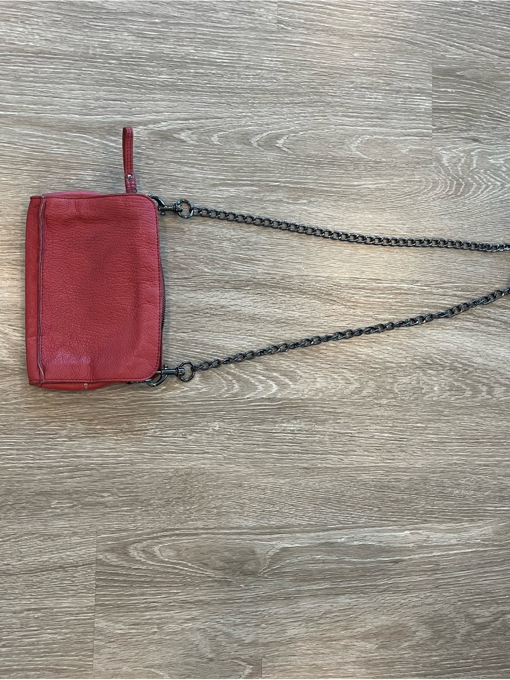 Liebeskind Red Pink Leather Crossbody with Gunmetal Chain Strap